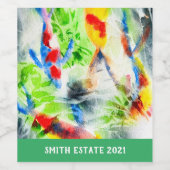 コイ魚カラフル水彩画 ワインラベル (シングルラベル)