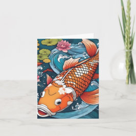コイ魚勉強I折りグリーティングカード カード