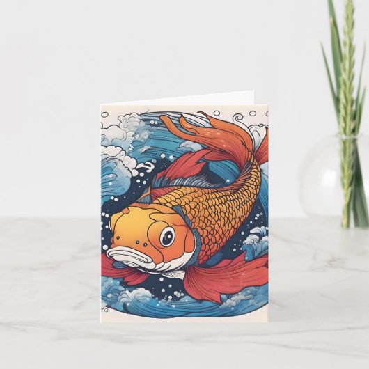 コイ魚勉強J折りグリーティングカード カード (正面)