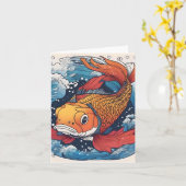 コイ魚勉強J折りグリーティングカード カード (黄色い花)