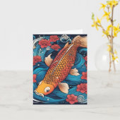 コイ魚勉強K折りグリーティングカード カード (黄色い花)