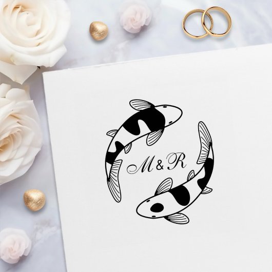 コイ魚日本ののモノグラ結婚ムのペア セルフインキングスタンプ