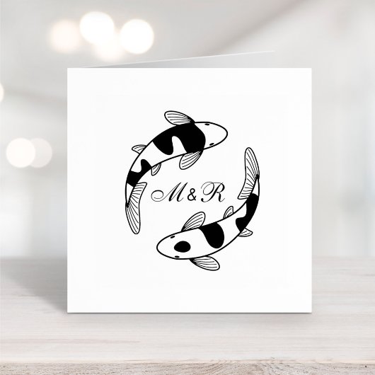 コイ魚日本ののモノグラ結婚ムのペア セルフインキングスタンプ