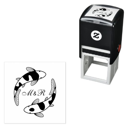 コイ魚日本ののモノグラ結婚ムのペア セルフインキングスタンプ (インサイチュ)