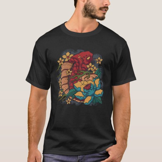 コイ魚日本の通り衣服と蓮の花 Tシャツ (正面)