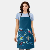 コイ魚水彩日本の術 エプロン (着用した状態)