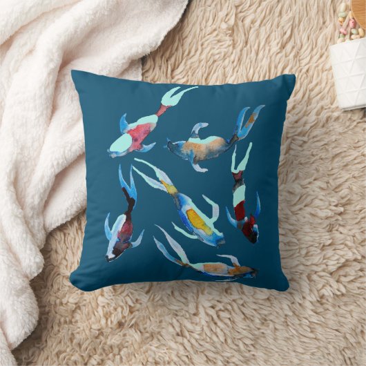 コイ魚水彩 クッション (ブランケット)