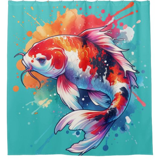 コイ魚水彩 シャワーカーテン (正面)