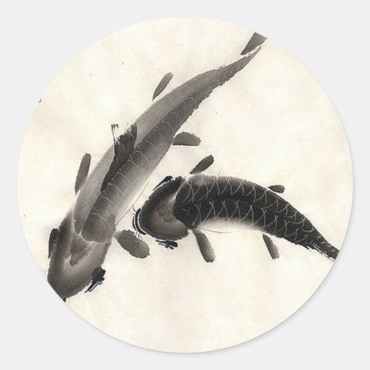 コイ魚水彩 ラウンドシール (正面)