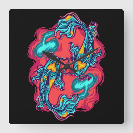 コイ魚陰陽 スクエア壁時計 (正面)