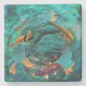 コイ魚「安らかに泳ぐ」 ストーンコースター (正面)