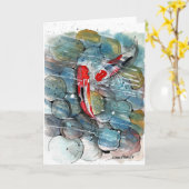 コイ魚、小さなアートワーク、5 x 7プリント、水彩アート カード (黄色い花)