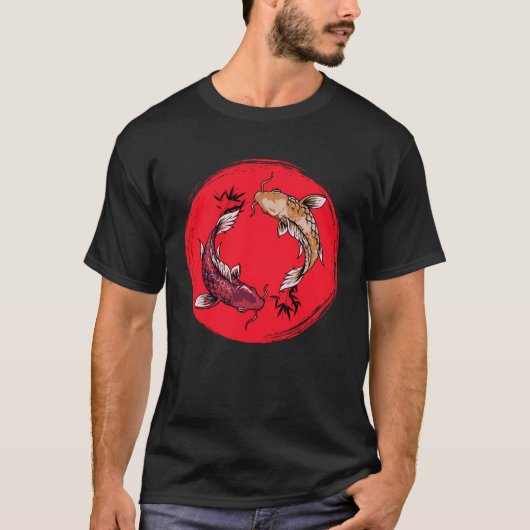 コイ魚ying yang竹のティーズ日本のフラグ tシャツ (正面)