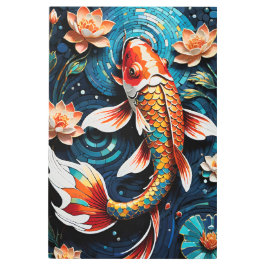 コイ鮮やかと美しい花の水中競技シーン メタルプリント