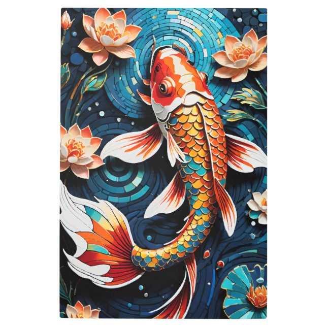 コイ鮮やかと美しい花の水中競技シーン メタルプリント (正面)