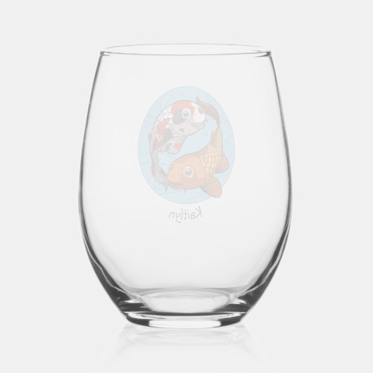 コイ鯉あなたの名前を追加2魚カラフル漫画 ステムなしワイングラス (裏面)