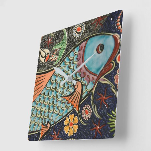 コイ鯉スケールセラミック模様 スクエア壁時計 (傾斜)