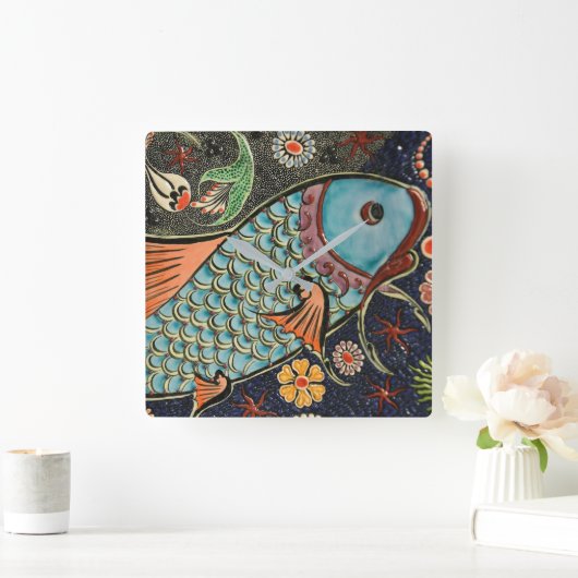 コイ鯉スケールセラミック模様 スクエア壁時計 (ホーム)