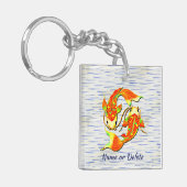コイ鯉魚オレンジグリーン水上 – 名前を追加 キーホルダー (正面左)
