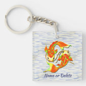 コイ鯉魚オレンジグリーン水上 – 名前を追加 キーホルダー (正面)