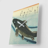 コイ – 広重の魚日本ののプリント スクエア壁時計 (傾斜)