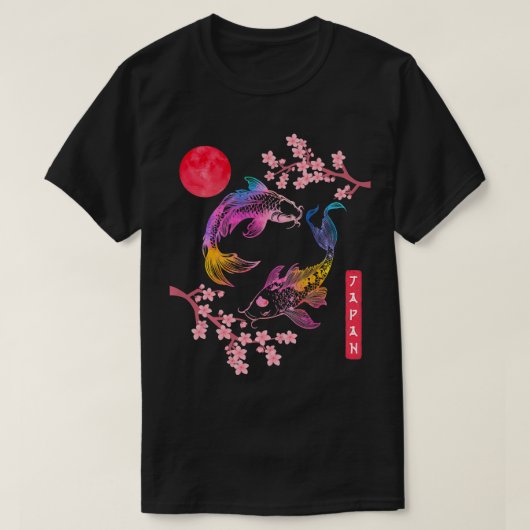 コイpフィッシュ桜レッドレインボーサン日本のさくらんぼ tシャツ (デザイン正面)