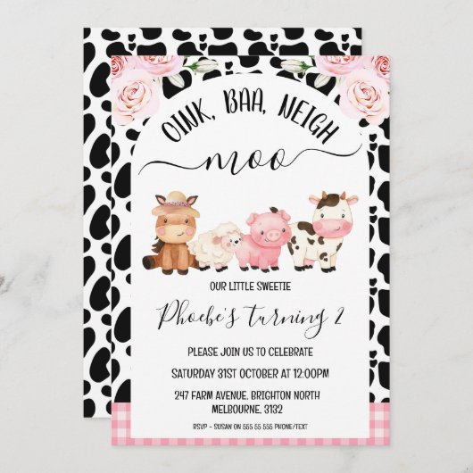 コウィドオインクバアネイグモーファーム誕生日 招待状 (正面/裏面)