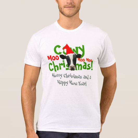 コウィーおもしろいクリスマスサンタ牛 Tシャツ (正面)