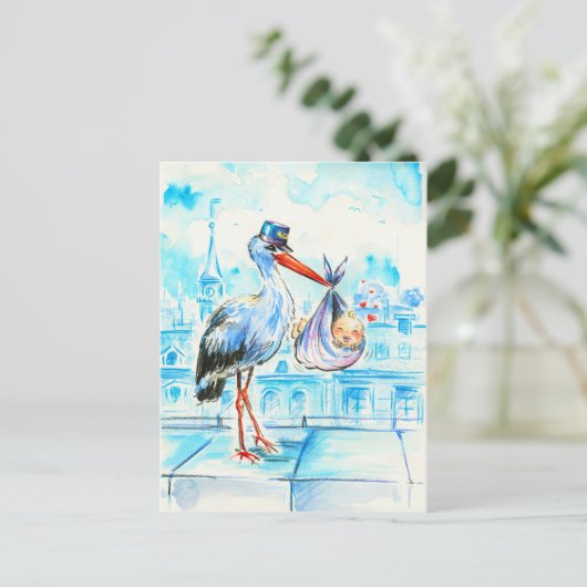 コウテイハトと赤ちゃん ポストカード (スタンド正面)