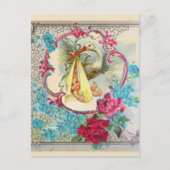 コウテイハトウのベイビーシャワー、ピンクのバラ、青い花 ポストカード (正面)