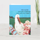 コウテイペアの双子ベイビーシャワー、ピンク、ターコイズブルー サンキューカード (裏面)