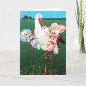 コウテイペアベイビーシャワー、ピンク、ターコイズブルー サンキューカード (正面)