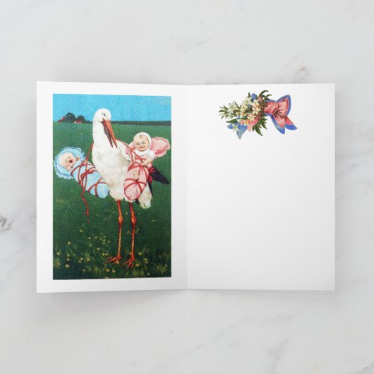 コウテイペアベイビーシャワー、ピンク、ターコイズブルー サンキューカード (内部)