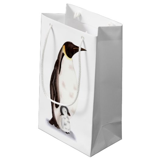 コウテイペンギンとベビーペンギン白い冬 スモールペーパーバッグ (裏面アングル)