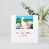 コウテイペンギンの双子の男の子のシャワー、ターコイズブルー 招待状 (スタンド正面)