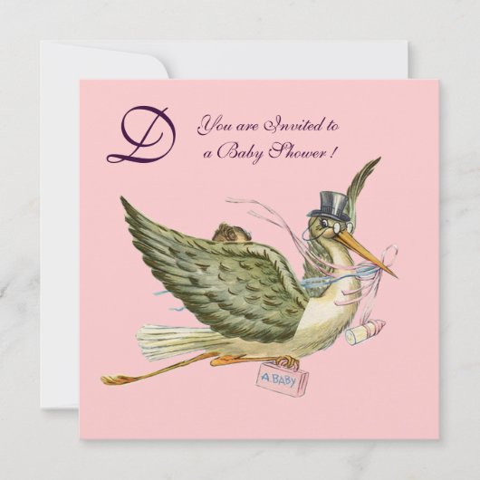 コウテイペンギン ベイビーシャワー モノグラム, ゴールドメタリック 招待状 (正面)