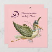 コウテイペンギン ベイビーシャワー モノグラム, ゴールドメタリック 招待状 (正面/裏面)