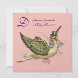 コウテイペンギン ベイビーシャワー モノグラム, ゴールドメタリック 招待状