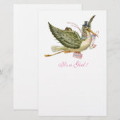 コウテイペンギーの女の子のベビーシャワー ピンク 白 便箋 (正面/裏面)