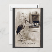 コウテンチョウが赤ちゃんを届けるビンテージ ポストカード (正面/裏面)