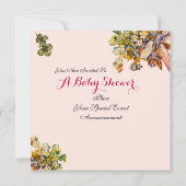 コウテンチョウと花の女の子ベビーシャワー 誕生ステータス 招待状 (裏面)