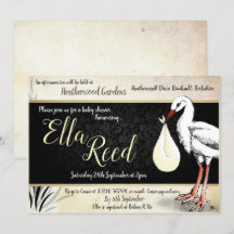 コウテンチョウのクリーム色のベビーシャワー招待状