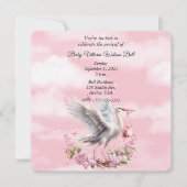 コウテンチョウのピンクの女の子の赤ちゃん 招待状 (正面)