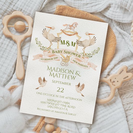 コウテンチョウの紋章ウォーターカラーベビーシャワー 招待状