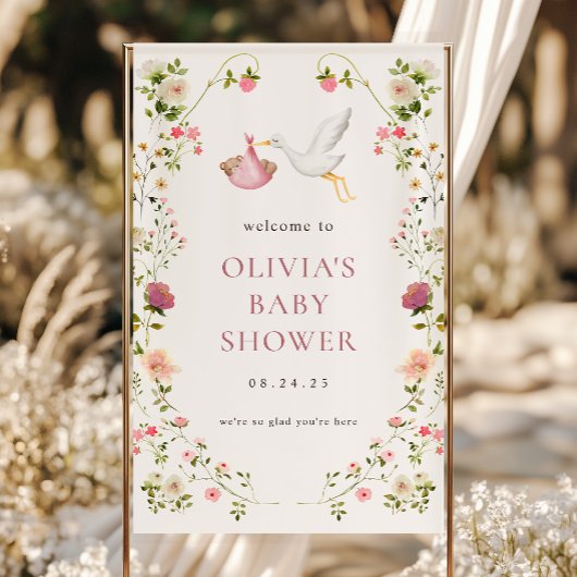 コウテンチョウ出産 ピンクの女の子 ベビーシャワー ウェルカム 横断幕