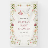 コウテンチョウ出産 ピンクの女の子 ベビーシャワー ウェルカム 横断幕 (縦)