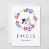 コウテンチョウ ブルー レッド フラワーベビーシャワー フェイバー テーブルサイン 招待状 (正面)