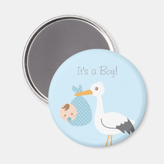 コウノトリが男の赤ちゃんを引き渡す男の子マグネット マグネット (正面/裏面)