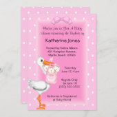 コウノトリとトリプレットガールズシャワー招待状 招待状 (正面/裏面)