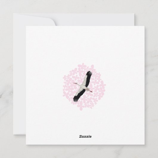 コウノトリとピンクの花が赤ちゃんシャワーへようこそ シーズンカード (裏面)